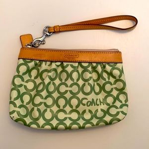 Coach leather little “c” wristlet in green!